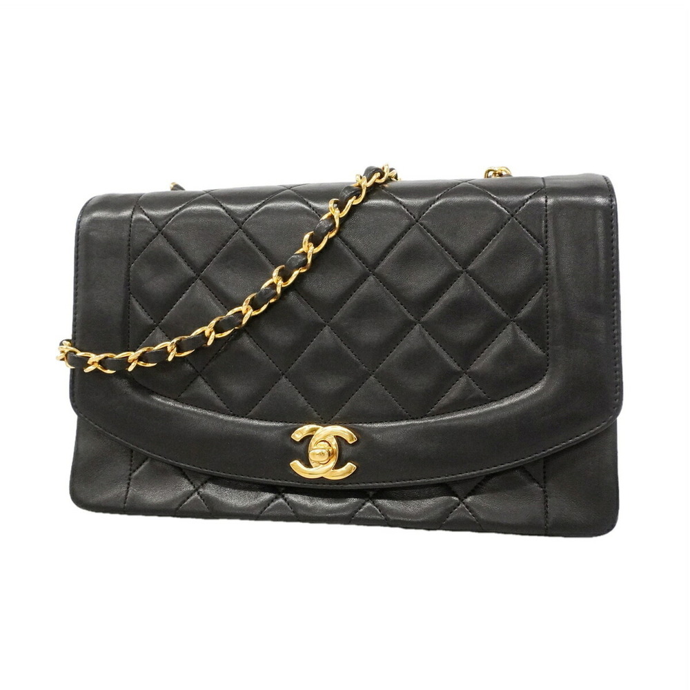Chanel Diana Chain Shoulder Bag, Lambskin, Black, Women's